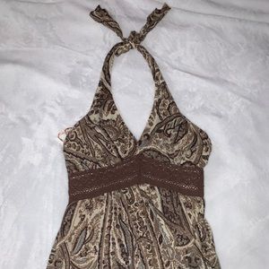 vintage brown abstract print halter dress